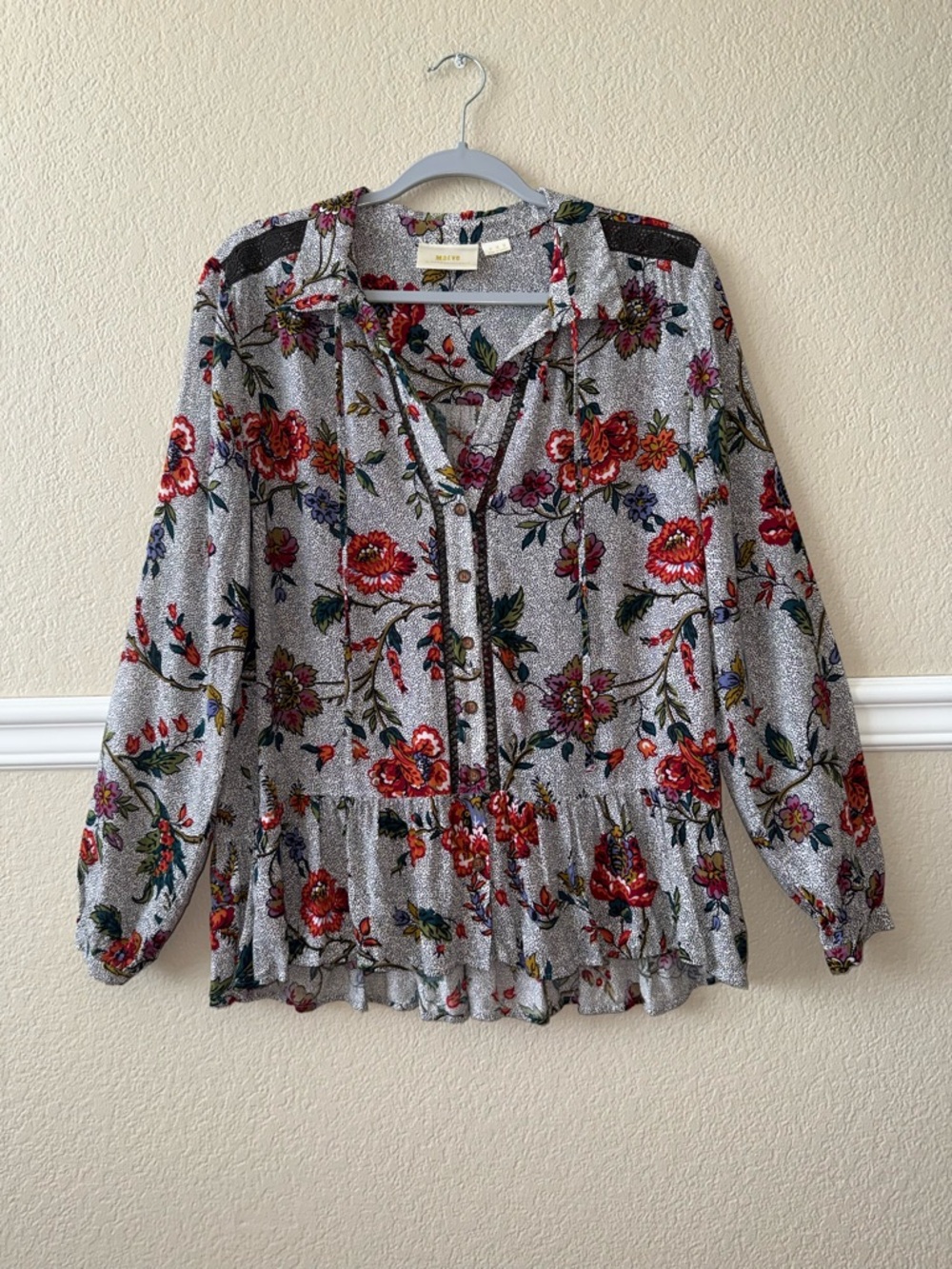 Anthropologie Maeve Lightweight Janie Flounced Peasant Blouse Floral Size 8
